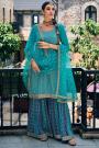 Ready To Wear Turquoise Blue Georgette Embroidered Kurta Set With Sharara