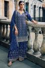 Ready To Wear Navy Blue Georgette Embroidered Kurta Set With Sharara