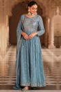 Ready To Wear Dusty Blue Georgette Embroidered Anarkali Dress With Dupatta