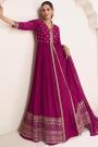 Magenta Plum Chinon Embroidered Anarkali Dress With Skirt