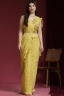 Pre-Draped Quick Wear Yellow Designer Embellished Saree With Belt
