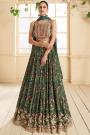 Forest Green Georgette Printed & Embroidered Lehenga Set