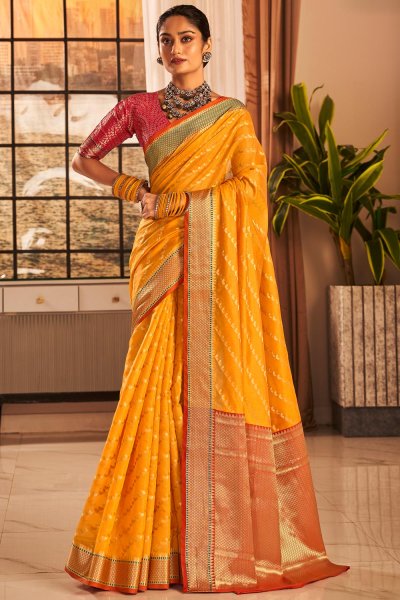 Yellow Zari Woven Banarasi Silk Saree