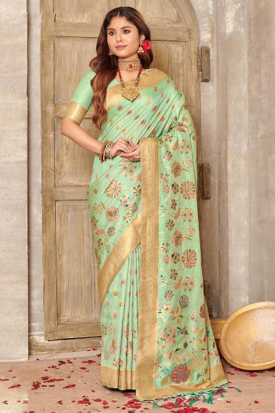 Mint Green Zari Woven Banarasi Silk Saree