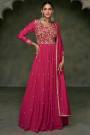Deep Pink Embroidered Silk Anarkali Dress With Dupatta