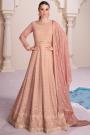 Dusty Peach Embroidered Georgette Anarkali Dress With Dupatta