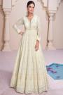 Ivory Embroidered Georgette Anarkali Dress With Bordered Chiffon Dupatta