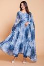 Ready To Wear Blue Georgette Floral Print Anarkali Dress
