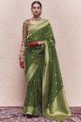Forest Green Silk Zari Weaved Saree