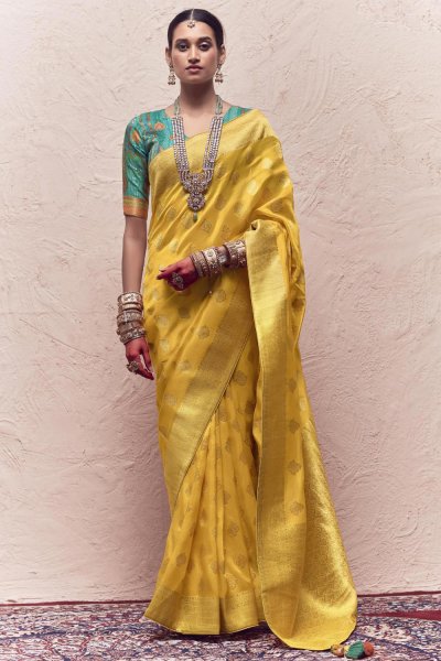 Yellow Silk Zari Weaved Saree