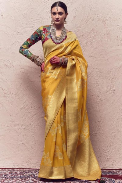Mustard Silk Zari Weaved Saree