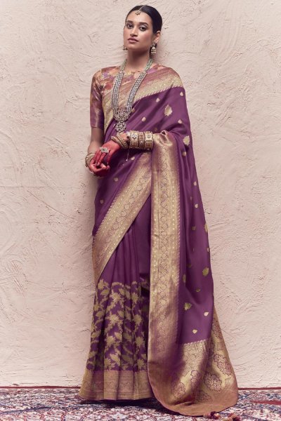 Plum Purple Silk Zari Weaved Saree