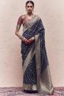 Navy Blue Silk Zari Weaved Saree