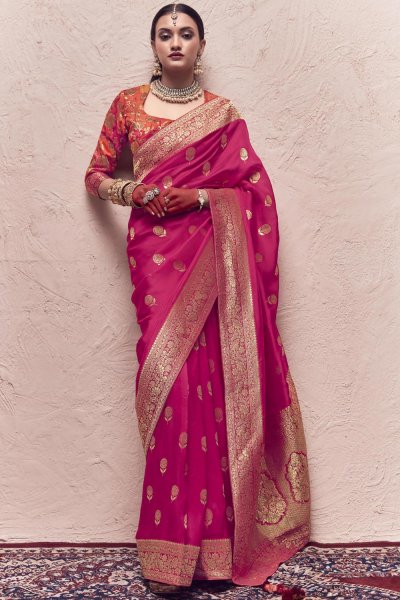 Fuchsia Pink Silk Zari Weaved Saree
