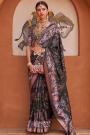 Black Silk Printed & Zari Weaved Saree