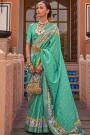 Mint Silk Printed & Zari Weaved Saree
