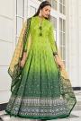 Ready To Wear Lime Green Bandhani Print Silk Anarkali Dress With Dupatta