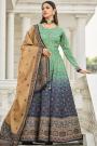 Ready To Wear Aqua & Navy Blue Bandhani Print Silk Anarkali Dress With Dupatta