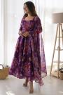 Ready To Wear Purple Organza Silk Printed Anarkali Dress With Dupatta
