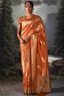 Sunset Orange Organza Silk Zari Weaved Saree