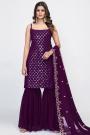 Ready To Wear Plum Purple Georgette Embroidered Kurta Set With Sharara