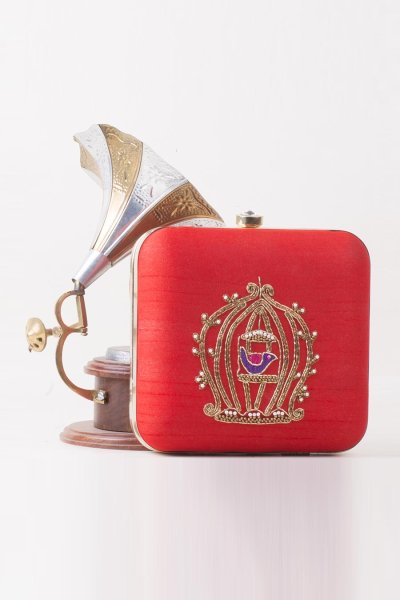 Red Hand Embroidered Elegant Clutch Bag