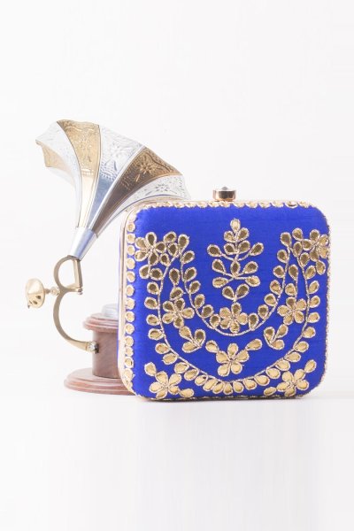 Royal Blue Hand Embroidered Elegant Clutch Bag