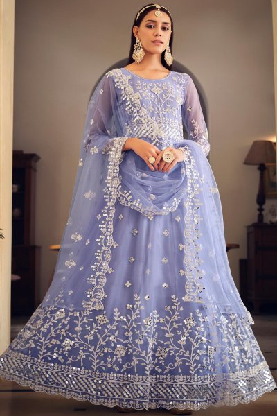 Lilac Net Embroidered Anarkali Dress