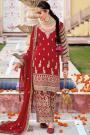 Ready To Wear Red Silk Embroidered Kurta Set