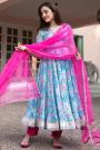 Ready To Wear Light Blue Chanderi Silk Printed Anarkali Suit