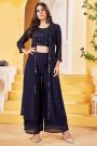 Ready To Wear Navy Blue Indo Western Georgette Embroidered 3 Piece Set