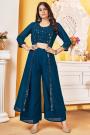 Ready To Wear Prussian Blue Indo Western Georgette Embroidered 3 Piece Set