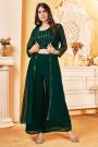 Ready To Wear Bottle Green Indo Western Georgette Embroidered 3 Piece Set