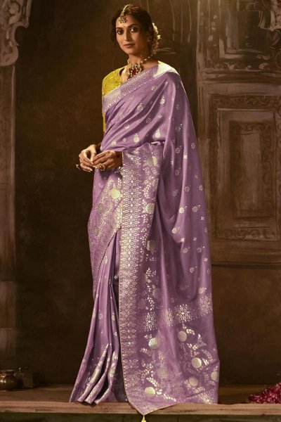 Lavender Silk Zari Weaved Saree