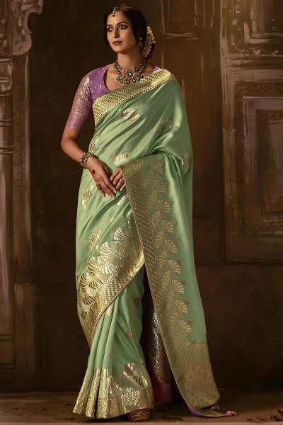 Mint Green Silk Zari Weaved Saree