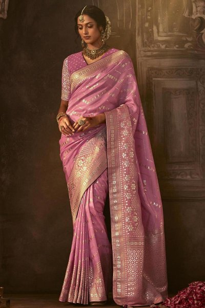 Light Pink Silk Zari Weaved Saree