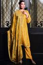 Yellow Kimkhwab Silk Woven Kurta Set With Velvet Dupatta & Pashmina Bottom