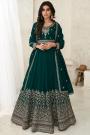 Bottle Green Silk Embroidered Anarkali Dress With Dupatta