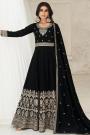 Black Silk Embroidered Anarkali Dress With Dupatta