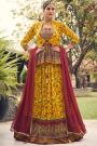 Ready To Wear  Mustard & Multicolor Chinon Embroidered & Printed Lehenga Set