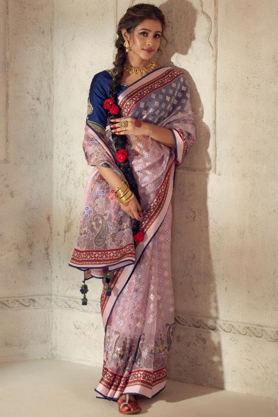 Light Pink Silk Woven Motif Saree