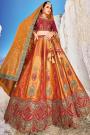 Orange & Red Banarasi Silk Jacquard Lehenga Set