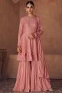 Dusty Pink Georgette Embroidered Kurta Set With Sharara