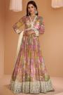 Multicolor Georgette Printed & Embroidered Anarkali Dress With Dupatta