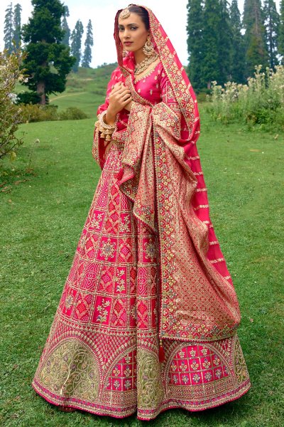 Pink Banarasi Silk Embroidered Lehenga Set