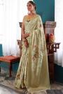 Ivory Silk Woven & Printed Saree