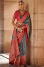 Blue & Red Banarasi Silk Woven Saree