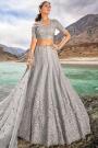 Grey Organza Embroidered Lehenga Set