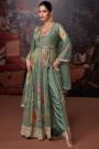 Sage Green Georgette Printed & Embroidered Side Slit Anarkali Dress