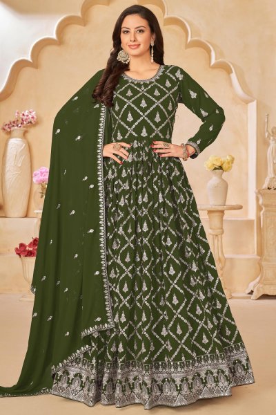 Forest Green Georgette Embroidered Anarkali Dress